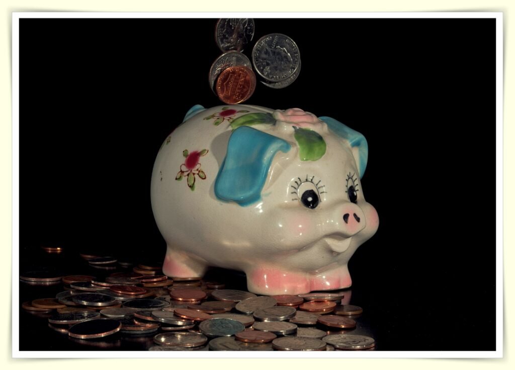 piggy bank with coins representing family savings goals
