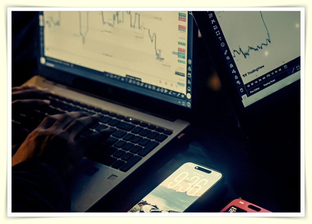 self-employed freelancer working in coffee shop managing finances